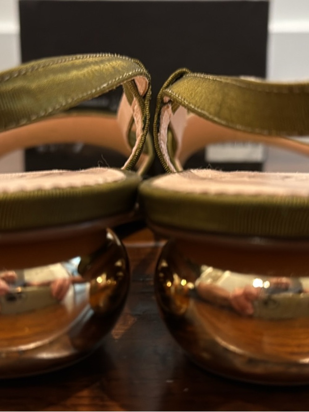 J.Crew NIB Silk Faille Gold Orb Heel Slingback Olive Sz 7 - Picture 2 of 4